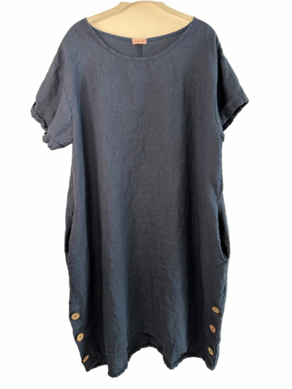 Goose Island Relaxed Blue Linen Button-Accent Tunic Dress L